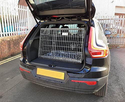 Pet World Large 36 Sloped Car Dog Crate – Compatible with Volvo XC 40 – UK Designed, Steel Travel Cage – Emergency Escape Hatch – Folds Flat – Free Comfort Mat – Easy Assembly
