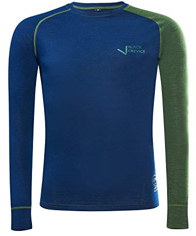 Black Crevice Camiseta Interior de Lana Merino de Manga Larga para Hombre, Azul/Verde, S