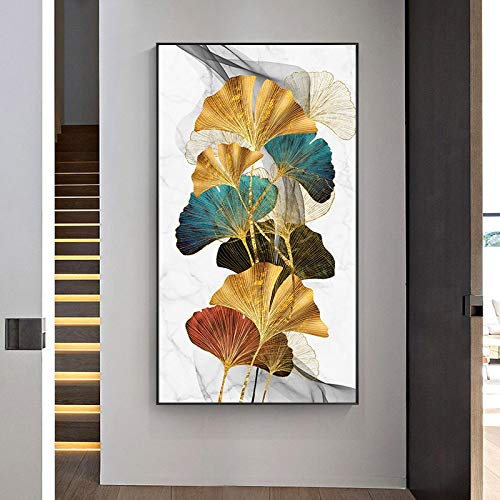 Abstrakt Marmor Gyllene Löv Blomma Canvas Tavlor Lyx Väggkonst Bild för Hall Hall Heminredning Affischer -60x105cm Ingen ram
