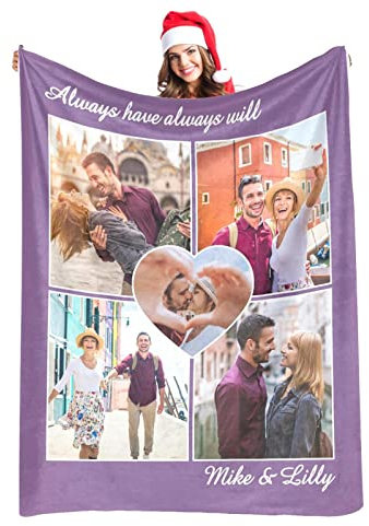 BYWEXCLESD Personalisierte Decke Fotodecke mit Eigenem Foto Personalisiert Kuscheldecke mit Fotos, Fotogeschenke für Freundin, Mama, Papa, Oma, Opa, Muttertagsgeschenk Geburtstag, 5 Fotos