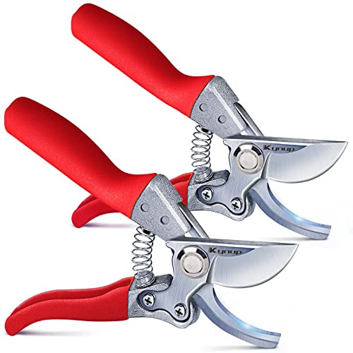 Kynup 2Packs Pruning Shears for Gardening, Garden Shears Scissors Heavy Duty, Bypass Pruner Hand Shears, Tree Trimmers Secateurs, Garden Clippers for Plants, Hedge Shears, Garden Tools (Red)