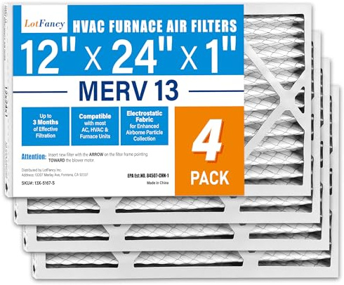 LotFancy 12 x 24 x 1 Luftfilter, MERV 13 AC Ofenfilter, 4 Stück gefaltete Klimaanlage HVAC Filter (tatsächliche Größe: 30 x 60 x 1 cm)