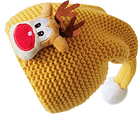 QinMMSPORTS Kinder Weihnachtsmütze Cartoon-Muster gestrickte Weihnachtsmütze Weihnachtsstrickmütze für den Winter Fliege Kinder (Yellow, One Size)