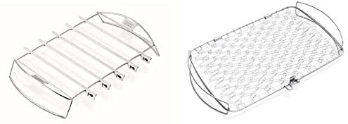 Weber Jeu de 5 Brochettes avec Support, Argent & 6471 Original Stainless Steel Fish Basket, Large,Multi