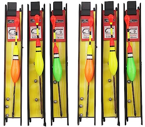 LONGHAO 6 pcs Angelschwimmer Schwimmer,Angeln Schwimmt Posen Set | Schwimmer Angeln Set,Fischen Posen,Angeln Bobber Float,mit Senkblei,Angelschnur und Haken (5#,7#,9#)