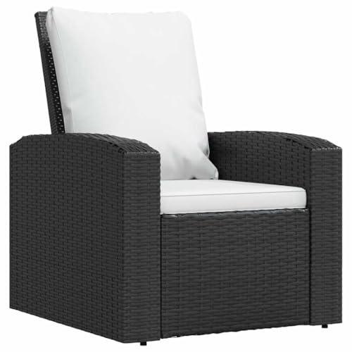 vidaXL Sillón reclinable de jardín con Cojines ratán sintético Negro, Silla reclinable de jardín, Silla reclinable, Tumbona, sillón de jardín