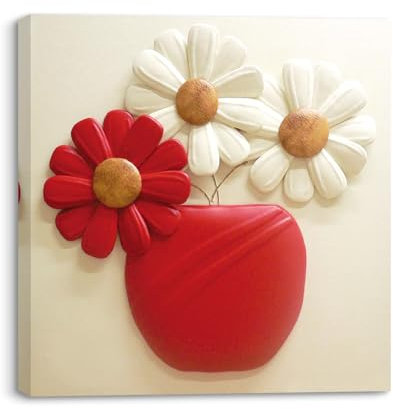 PIY PAINTING Quadro Moderno Fiori in Vaso su Tela per Bagno e Soggiorno 30x30CM