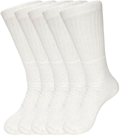 5 Pairs Sports Socks Thick Cushion Mens Athletic Socks Breathable Comfortable Thermal Crew Socks for Outdoor Work Hiking Training Walking Socks UK 6-11 (White)