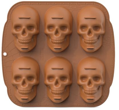 OBEST Totenkopf Kuchenform, 6er Schädel DIY Backen Silikon Form | Dekorationen für Halloween Geburtstags Party Kuchen Whisky Cocktails Saft Schokolade Süßigkeiten Seife