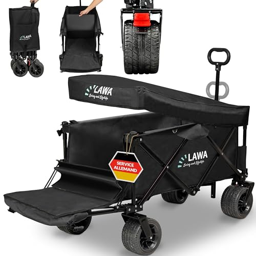 LAWA Living and Lifestyle Chariot Pliable hayon Toit Chariot de Plage Chariot de Jardin Chariot de Transport extérieur 100kg Chariot à Main Charrette à Bras Caddie Diables à Main Poussette Chien