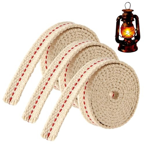 3 rollos de mecha para lámpara mechas para farol mecha de algodón plana de 10 pies y 1/2 pulgadas mecha de repuesto para farolillos de aceite con puntada para lámparas de aceite linternas de queroseno