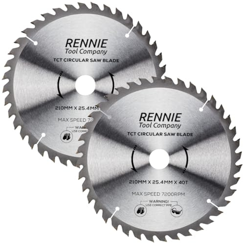 Rennie Tool 210mm x 40T x 25.4mm Bore TCT Circular Saw Blades (2 Pack) | Fits Evolution Saws & Evolution Rage Saws. 210mm Circular Wood Saw Blades With 40 Teeth For Wood MDF Plywood Laminates Etc