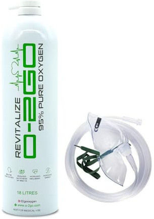 O2GO Lata de oxígeno de 18 litros con máscara y tubo, revitaliza el 99.5% de oxígeno puro en un recipiente portátil ligero (1 lata 1 máscara), lata blanca