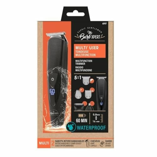 THE BARB’XPERT – Tondeuse Multifonction 5 En 1 Waterproof – Rasage Barbe, Cheveux, Contours, Nez, Oreilles – Rasoir Barbe De 3 Jours – Batterie Lithium Ion Grande Autonomie - Accessoire Homme