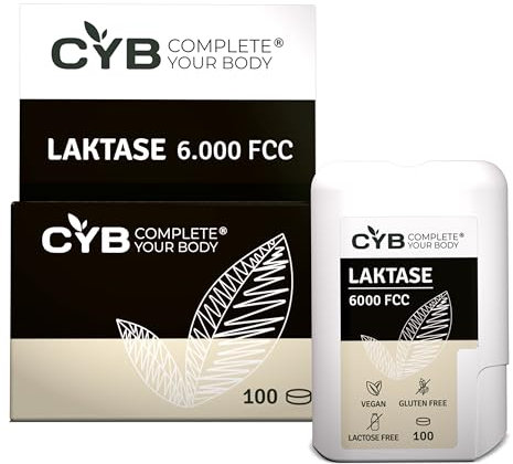 CYB | Laktase 6000 FCC - 100 Laktasetabletten - Bei Laktoseintoleranz - Milchunverträglichkeit - Praktischer Spender mit Minitabletten - Laborgeprüft