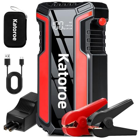 Auto Starthilfe Powerbank 4000A 12V (Bis Zu 9,0L Benzin Oder 7,0L Diesel) Auto Starthilfe mit LED-Taschenlampe, Jumper Bildschirm, Autobatterie Booster für SUV Motorrad Rasenmäher(Jump Starter -016)