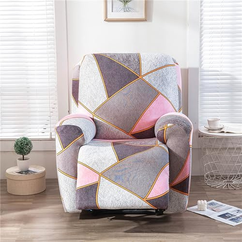 Surwin Sesselschoner für Relaxsessel mit Armlehnen, Stretchhusse für Relaxsessel Anti-Rutsch Fernsehsessel Bezug mit Taschen Sesselbezug Stretch Elastisch (1 Sitzer,Rosa Geometrisch)