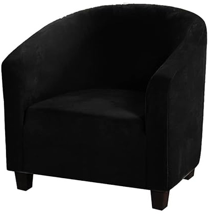 Surwin Sesselbezug Sesselschoner mit Elastisch Stretch Husse, Samt-Einteiler Sesselüberwurf Universal Chair Schonbezug Sofabezug für Clubsessel Lounge- & Cocktailsessel (Schwarz)