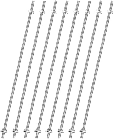 sourcing map 8pcs 8/32 Inch M4 Threaded Rods with 40pcs Hex Nuts and Washers 13 Inch 201 Stainless Steel Full Threads Right-Hand Thread for Hangers, U-Bolts, Beaded Garden Stake Rods, Silver