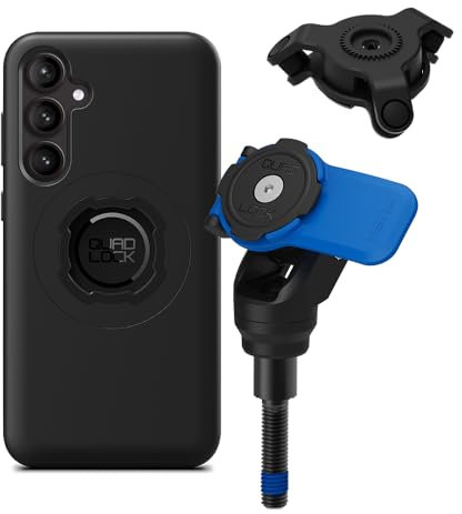 Quad Lock Motorcycle Handlebar Clamp Bolt Phone Mount Kit with Vibration Dampener and Galaxy S23 FE MAG Case