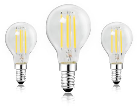 Wenscha G45 Vintage Glühbirne E14 LED warmweiss birne 3er-Set – 4W 400lm 2700K leuchtmittel mit Klarglas & Chromfassung, Retro Golfball-Format für Kronleuchter, Tischlampen und Vitrinenbeleuchtung