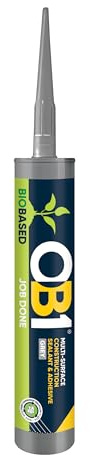 OB1 Grey BioBased Multi-Surface Construction Sealant & Adhesive – 46% Bio-Based, Low VOC – Ideal for Sealing, Filling & Sticking – Strong Bond on Wood, Metal, Glass – Durable, Weather & UV Resistant