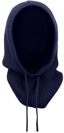 Generisk damvintermössa, varm stickad mössa med öronlappar, stickade mössor, varm huvor, sjal, balaklava, vintermössor, slouch beanie, jersey, lång beanie, ullmössa, unisex, stickad mössa, blå, one
