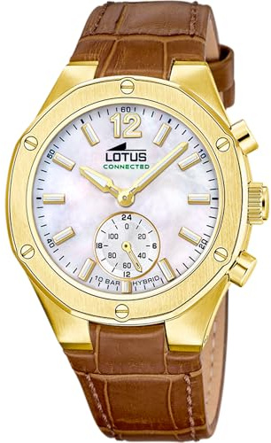 LOTUS Reloj Inteligente Mujer - Híbrido Connected de Cuero Marrón Analógico - Cristal Mineral - Resistente al Agua 10 ATM - Control Música, Cuenta Pasos, Notifica y Rechaza Llamadas 18973/1