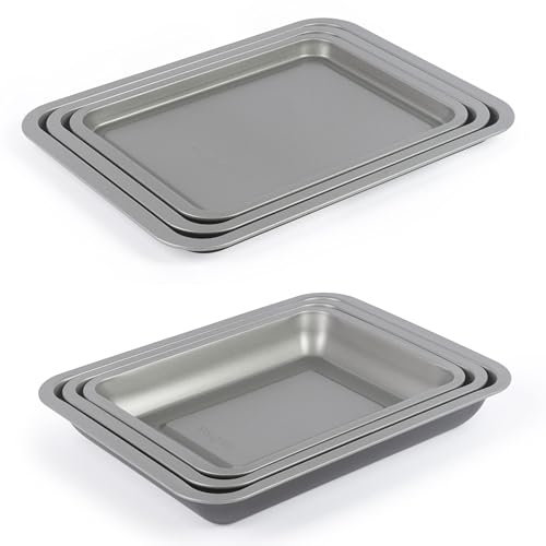 Salter Essentials 6-Piece Baking and Roasting Tray Set – Non-Stick Coating, 31/35/39cm Stackable Oven Sheets & Roasters, Dishwasher Safe, Easy to Clean, Made in the UK, Durable, Lightweight, PFOA-Free