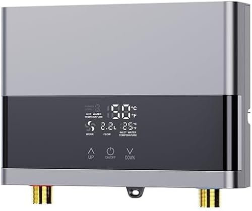Oamger Chauffe Eau Électrique Instantané LED 6000W, 220V - Chauffe Eau Pour Douche Salle De Bain Cuisine (Argent)