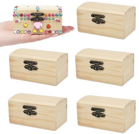 Aarcyye Mini skattkista, 6 stycken 9 x 6 x 5 cm mini skattkista med lock, trälåda, gör-det-själv med lock, för målning och hantverk