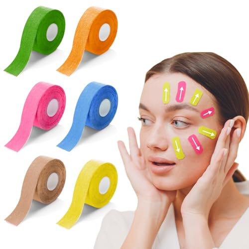 Jomdjmskes 6 Rollos Cintas Kinesiologicas Faciales, Face Tape, Cinta Levantamiento Kinesiotape Facial, Estiramiento Facial con Cara en V Mejora Papada para Reafirmante Facial y Reducción de Arrugas
