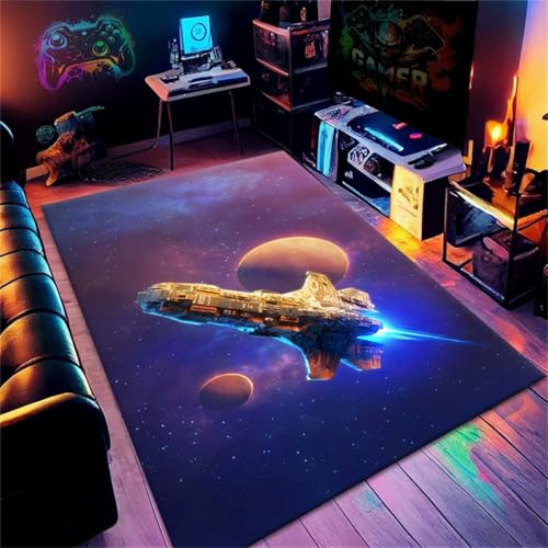 RUILBJM Alfombra Habitacion Juvenil Alfombra Gamer Suelo Gaming Room Decor Carpet Neón Geniales Dormitorio Alfombrillas Visual Tecnológica Salón Grandes Antideslizante Rug (Púrpura,140x200 cm)