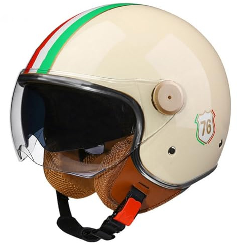 Casque Ouvert 3/4 Moto Unisexe Adulte Double Visière Solaire, Style Rétro Vintage Modulable Approuvé Dot/ECE