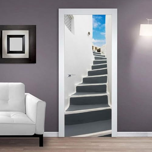 Adesivi Per Porte Interne Scale Adesivo Porta 3D Arte Moderna Adesivo per Porta Trompe l'oeil Autoadesivo per Frigorifero Cucina Camera da Letto Decorazione 80x200 cm A-6829
