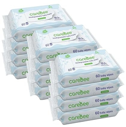 99.9% Water Baby Wipes | Biodegradable, Plant-Based & Plastic-Free | Hypoallergenic, Unscented, Extra Gentle for Sensitive Newborn Skin | 60 wipes per Pack (12, White)