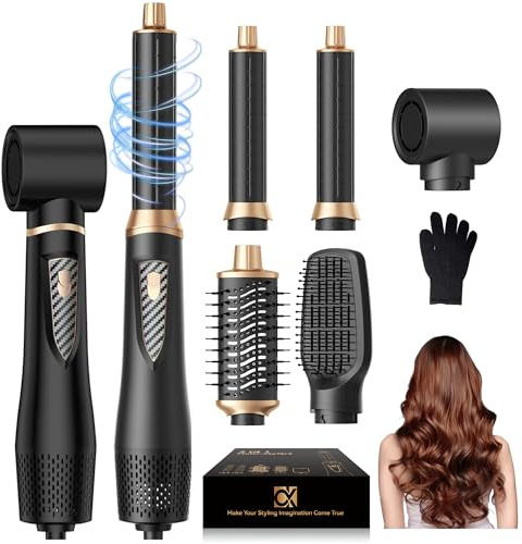 Pro Airstyler 5 in 1 Set, Air brush Hairstyler Ionen Föhnbürste mit 30mm Warmluft-Lockenstab | Haarstyler 1000W Haartrockner Warmluftbürste Föhn für Volumen, Trocknen, Glätten & Locken