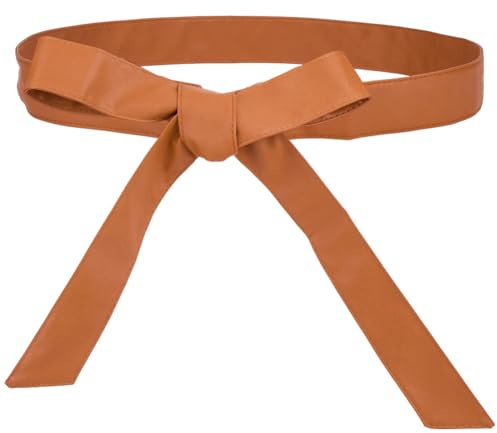 CALFOVERA Cintura in Pelle PU con Fiocco Regolabile da 179cm X 4cm Cintura in Pelle Avvolgente retrò Marrone Cintura Obi Morbida con Ampia Fascia Annodata Corsetto per Abiti Gonne Camicie Cappotti