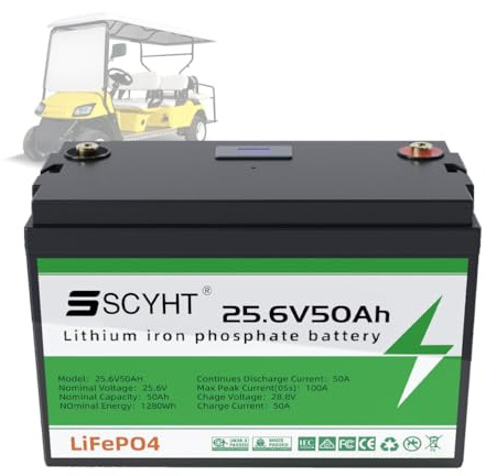 SSCYHT Batteria LiFePO4 24V 50Ah Batteria al litio 24V Batterie di ricambio per camper, pannelli solari e roulotte con indicatore LCD per motori da 200W a 1280W