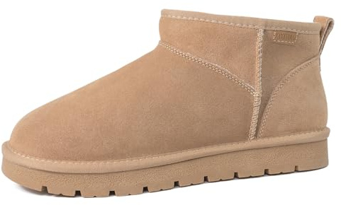 HORMAUWORD Suede Platform Mini Snow Boots for Women, Genuine Leather Fuzzy Ankle Winter Snow Boots with Fur Lined, Anti-Slip Boot For Outdoor