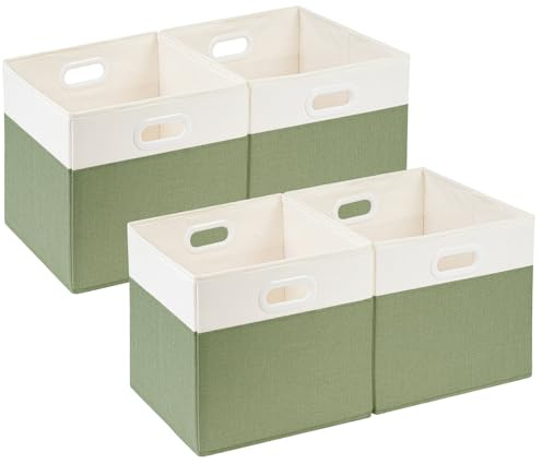 SOCOHOME Aufbewahrungsboxen Stoff,25x25x25cm Faltbare Aufbewahrungskörbe für Truhen Spielzeug Regal,Waschbar(Grün/Weiß, 4 Pack)