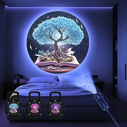 RANQILI Mystical Tree LED Projector Lamp, USB-Powered Wall and Ceiling Night Light with Color-Changing Effects, Fantasy Book Design, Bedroom Decor,Dreamy Atmosphere Night Light