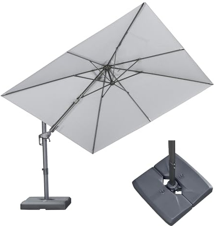 PURPLE LEAF Ombrellone da Giardino 3 x 3 m con Base, Ombrelloni da Balcone Esterno Tela ela 240 g/m2 Protezione UV con Inclinabile Bilaterale, Rotazione a 360°, 6 Altezza Regolabile, Grigio mélange