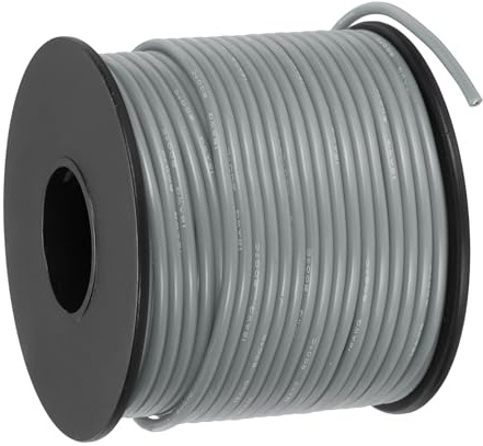 QUARKZMAN 18 AWG Fil Electrique Silicone 30.5m/100ft, 18 Gauge Bobine de Fil Électrique en Cuivre Étamé Haute Température 200 Celsius/392 Fahrenheit pour Câblage de Modèles DIY, Gris