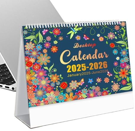 Calendario da tavolo 2025-2026,Calendario da tavolo floreale | 18 | Da gennaio 2025 a giugno 2026, calendario di pianificazione per la scuola a casa, decorazione da