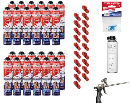 POLYNOR PUR-värmeisolering i burk PRO – Set – 24 skumburkar – Skumpistol – Sprutbar värmeisolering – Isolering av väggar, tak, innertak och rör – Aerosol 750 ml