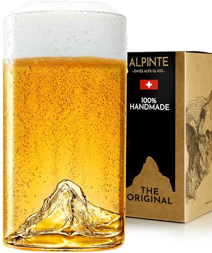Alpinte - Premium Bierglas mit bergen drin – bierglas 0,5 Handgefertigtes Borosilikatglas, Matterhorn berg geschenk für männer, 1 Stück