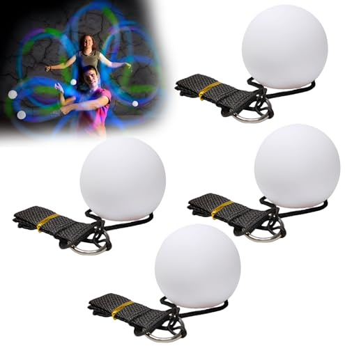GOMETY 4 Stück LED-Poi-Bälle, LED POIS Jonglierbälle, Leuchtende Jonglierbälle mit Regenbogen- & Atemlicht, Verbesserte POI Bälle Diabolo mit verstellbaren für Nachtspiele Party