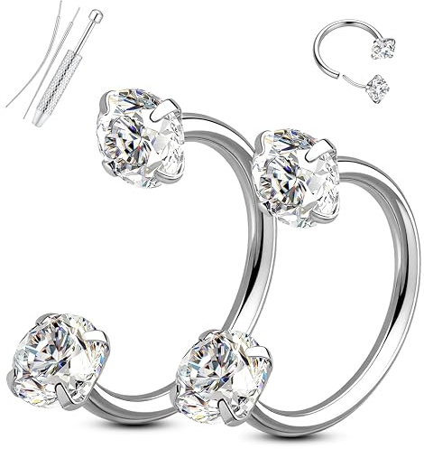 Milacolato 18G 20G Hufeisen Piercing Gold Septum Piercing Chirurgenstahl | Chirurgenstahl Nasenpiercing mit Zirkonia Threadless Push-In Knorpel Helix Tragus Labret Lippenpiercing 6mm/8mm
