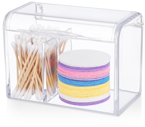 SWOOMEY Contenedor para Hisopos de Algodón de Acrílico con Doble Compartimento y Gran Capacidad, Organizador Fácil Acceso Adecuado para Baño y Tocador